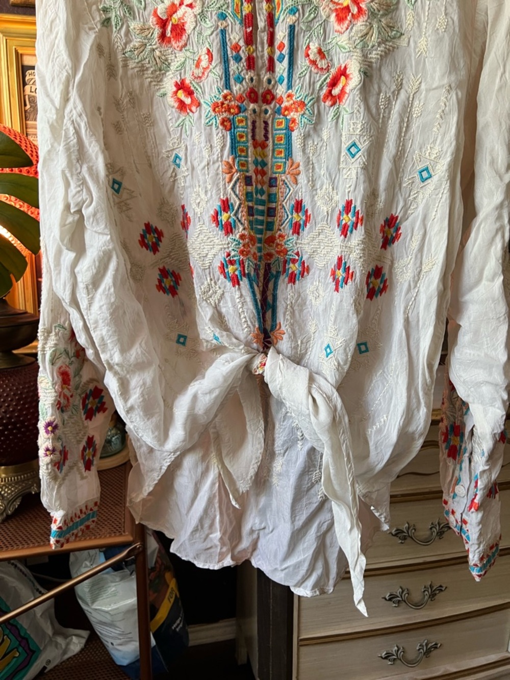 Johnny Was Donya Embroidered Tie-Front Long-Sleeve XL - Picture 3 of 8